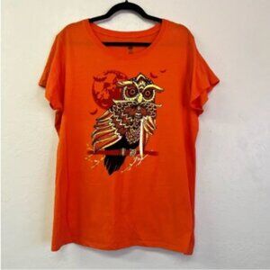 Halloween Owl Spooky‎ Gold Foil TShirt Sz 2X EUC